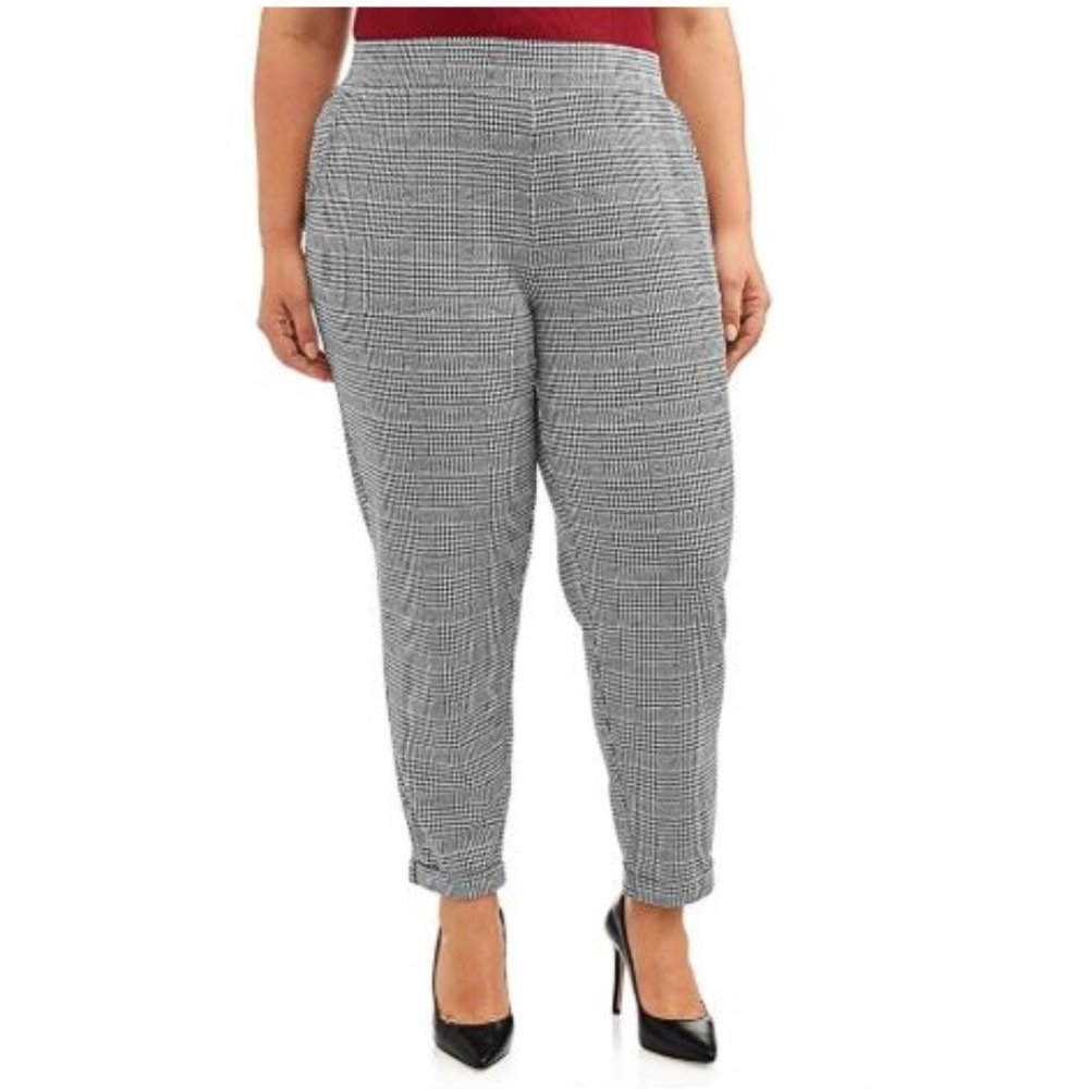 Black Soot Combo Plaid Double Knit Pull On Pant